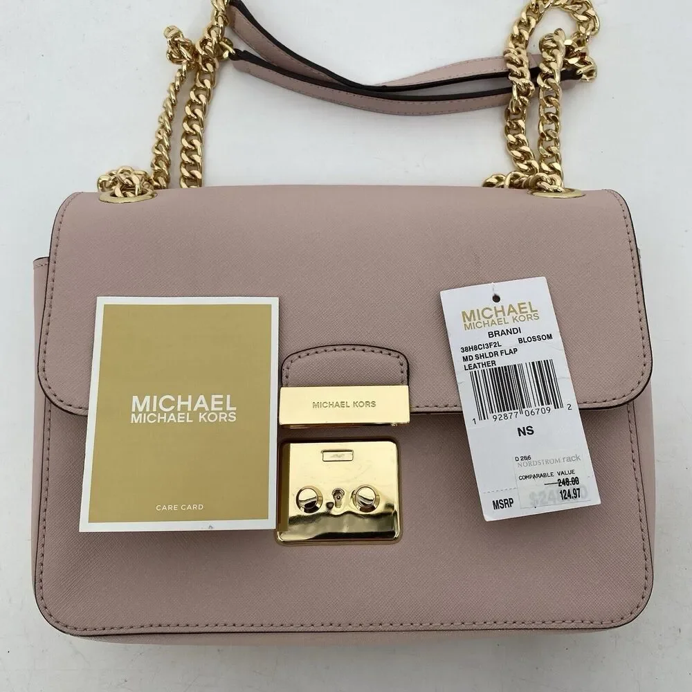 Michael Kors Brandi Leather Shoulder Bag Pink Gold Chain Strap New With Tags - Picture 9 of 10